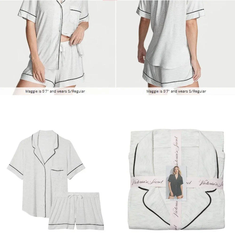 XL VS Modal Short Pajama Set Snow Heathered Pink Piping NWT